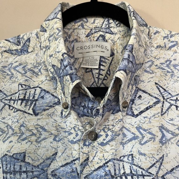 VTG Crossings Mens Fish Geometric Print Hawaiian Short Sleeve Button Down Shirt - Picture 5 of 12